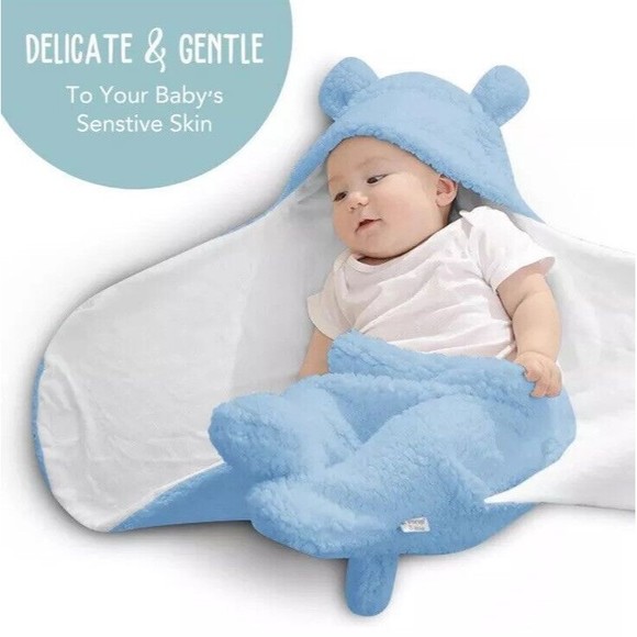 Blue Mello Blue Fluffy Sherpa Baby Swaddle Wrap 22" x 11" NEW in box Gift Ready - Picture 9 of 11